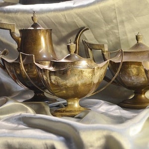 Gorham sterling silver, Plymouth pattern with monogram MCN, Art Deco Sterling Silver Tea and Coffee service set, all stamped sterling silver