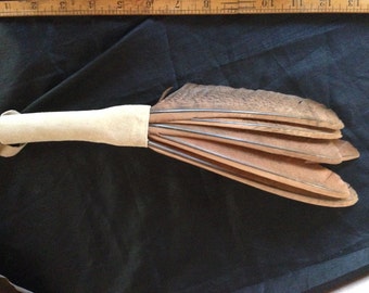 Smudge fan, Feather Fan, peacock wing feathers with suede handle, ready for your personal touch