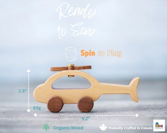 Handcrafted Wooden Helicopter Toy – Spinning Blades & Wheels, Natural Solid Wood, Safe for Kids