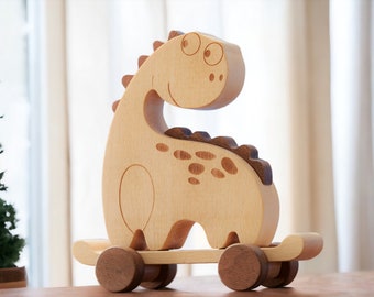 Wooden Dinasour on Rolling Skateboard | Best Newborn Gift and Nursery Decor | Christmas Gifts ideas for Babies and Toddlers