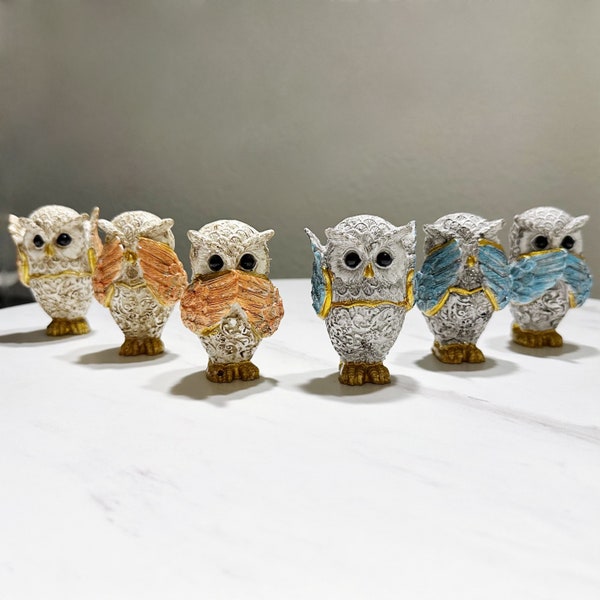 Three Owl Figurine - Handcrafted Resin Decor for Office & Home - Ideal for Desktop , Car - Gift for Owl lover