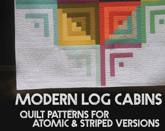 Modern Log Cabins PDF Pattern. Modern Quilt Pattern. Colorful Quilt. Solid quilt.  Atomic quilt. Atomic log cabin.  Rossie Crafts #103