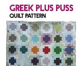 Greek Plus Puss PDF Quilt Pattern.  Modern Quilt Pattern.  Greek Cross Pattern.  Plus Pattern.  Rossie Crafts #102