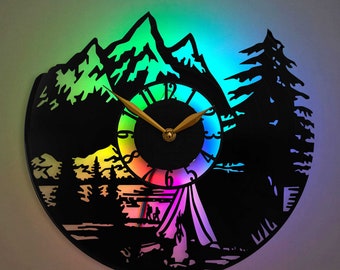 Mountain Wall Clock, Modern Decor for Lake House, Log Cabin, Mountain Farmhouse , Camper, Man Cave, Home Living Room
