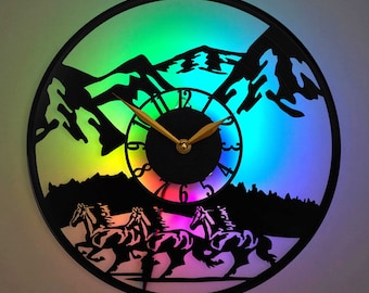 Ranch Clock, Horse Clock, Wild Horses Clock, Mountain Landscape Clock, Nature Scene Clock, Running Horses Clock