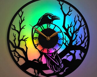 Crow Wall Clock, Raven Clock, Haunted Forest Clock, Witchy Wall Clock, Halloween Clock, Saturn Clock