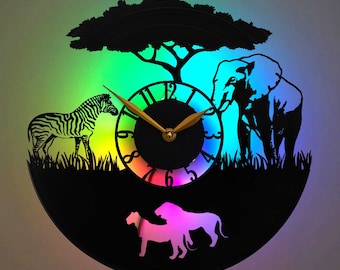 Africa Wall Clock, Africa Gift, Africa Gift, Zebra, Elephant