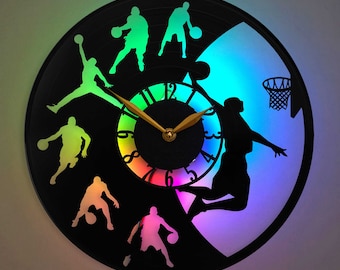 Basketball Wall Clock, Basketball Gift, Basketball Decor, Player Silhouettes Decor, Sports Decor, Sport Lover Gift