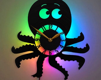 Reloj de pared de pulpo, decoración de pulpo, regalo de pulpo, regalo para amantes de los pulpos, reloj de dibujos animados
