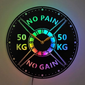 Reloj de fitness, reloj de gimnasio, reloj con barra, decoración para salas de entrenamiento para fitness, crossfit y deportes atléticos, gimnasio en casa o en el garaje