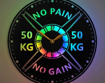 Fitness Clock, Gym Clock, Barbell Clock, Workout Room Decorations for Fitness, Crossfit and Athletic Sports, Home or Garage Gym