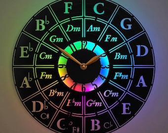 Circle of Fifth Clock, Guitar Clock, Music Theory Clock, Musical Notes Clock
