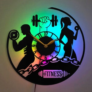Reloj de pared de gimnasio con luz LED, decoración para el hogar o el garaje, regalos para levantadores de pesas y amantes del gimnasio, decoraciones para salas de entrenamiento para fitness
