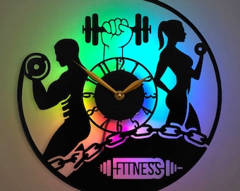 Gym Wall Clock with Led Light, Decor for Home or Garage Gym, Gifts for Weight Lifters and Gym Lovers, Workout Room Decorations for Fitness