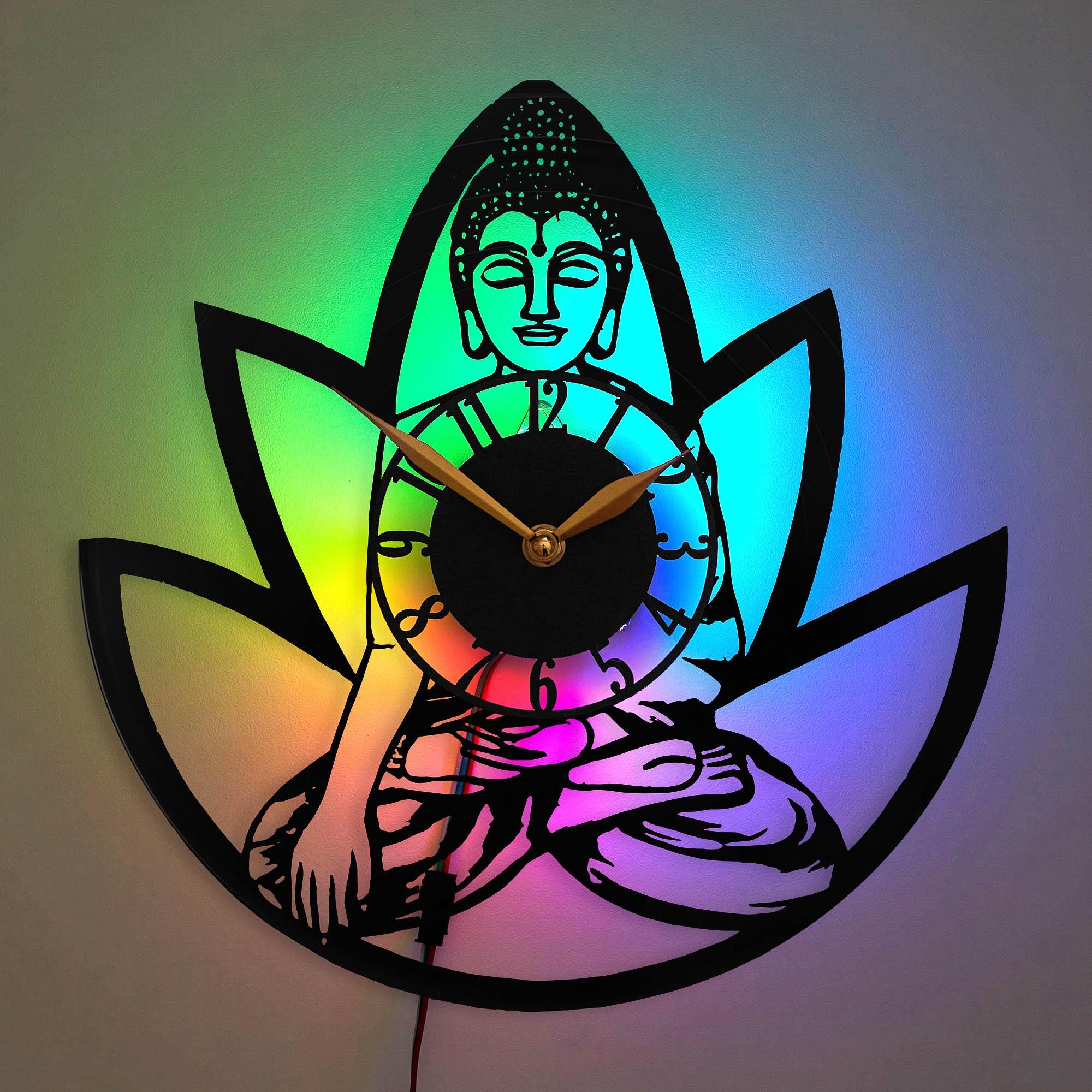 Meditating Clock Buddha Clock, Meditation Wall Clock, Yoga Wall Clock, Lotus Flower ...