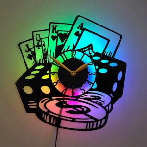 Horloge de poker, cartes, dés, jetons déco, idée cadeau