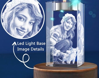 Custom Photo 3D Laser Crystal, Etched your photo in A crystal candle holder, Unique Gifts for Birthday, Wedding, Anniversary, other holidays