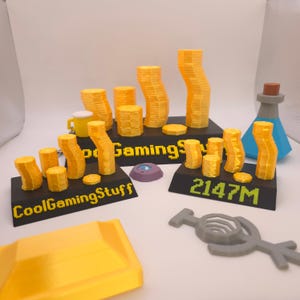 Max Cashstack Namensschild, RuneScape Wealth Tribut, hellgelber Text, 3D-gedrucktes Design, 3D-Druck, Gaming Schreibtisch Dekoration