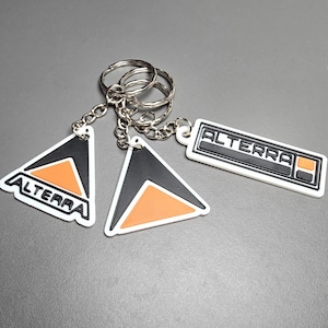 Llavero de Alterra Corporation: accesorio con logotipo impreso en 3D inspirado en Subnautica en 3 estilos. Objeto ecológico en relieve para coleccionistas.