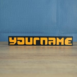 Placa de identificación de Factorio personalizada para escritorio, decoración de juegos de automatización industrial, regalo personalizado para jugadores, placa de identificación de fábrica naranja y negra