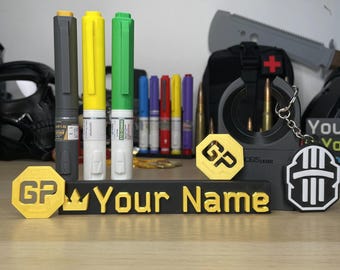 Accesorios de juego Killa Bundle para fans de Escape From Tarkov: llavero con moneda LEDX GP con inyector de estimulación y placa de identificación personalizada, regalo de jugador para él.