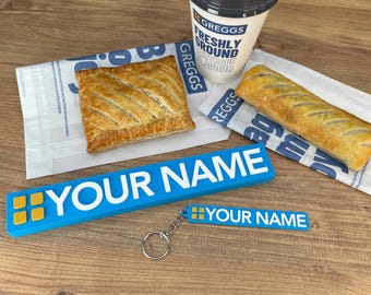 Greggs Style Personalised Nameplate, Custom Bakery Sign for Desk or Bedroom, British Food Lover Gift, Unique Office Decor, Man Cave Sign