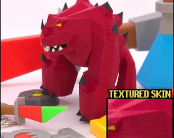 TzTok-Jad Minifigure Custom OSRS Collectible, Fuzzy Textured Boss Figure, RuneScape Gift for Gamers, Gielinor Desk Decor, 8x8cm Sculpture