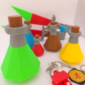Custom 3D-Printed RuneScape Potion Bottles - Multiple Sizes, Removable Lid, Unique Gift for RuneScape Fans, Keyring Option Available