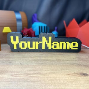 Custom RuneScape Font LED Nameplate - Personalized 3D Printed Gamer Tag Sign with Yellow Text & USB Light