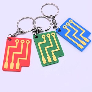 Factorio Circuit Keyring, Gamer Gift, 3D Printed Keychain, Embossed Circuit Design, Orange Gear, High-Quality PLA