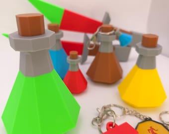 Custom 3D-Printed RuneScape Potion Bottles - Multiple Sizes, Removable Lid, Unique Gift for RuneScape Fans, Keyring Option Available