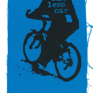 ONE LESS CAR ~ sew-on canvas patch ~ bicycle/bike (many colors)