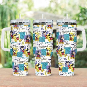 Retro Mickey Mouse Tumbler 40oz with Handle, Classic Cartoon Print Cup, Vintage Disney Tumbler for Mickey Lovers