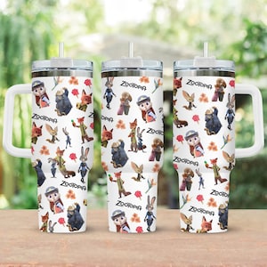 Zootopia Characters 40oz Tumbler, Custom Disney Cup with Handle, Zootopia Judy and Nick Cup, Gift for Zootopia Fans
