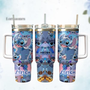 Vaso con estampado de puntadas de 40 oz, con asa y estampado kawaii, ideal como regalo para adolescentes fans de Disney, vaso Disney de 40 oz