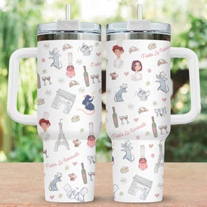 Ratatouille 40oz Uchwyt Tumbler, Paris Chef Remy Cup, Disney Pixar Tumbler Prezent dla Foodies, Urocze naczynia do picia z kreskówek dla niej