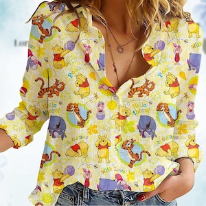 Blusa de Winnie the Pooh, blusa de Disney para mujer, blusa de Piglet y Tigger, blusa de verano de oso tonto, regalo para ella