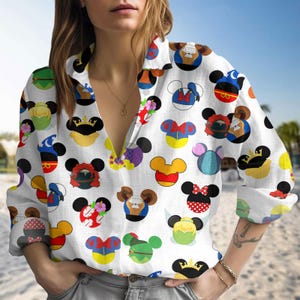 Disney Princess Mickey Ears Blouse Shirt, Cute Fairytale Castle Top, Magical Vacation Outfit, Summer Travel Shirt for Women