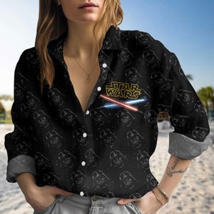 Star Wars Blouse Shirt, Darth Vader Button Up Shirt, Disney Vacation Shirt, Galaxy Themed Shirt, Disney Linen - Look Shirt