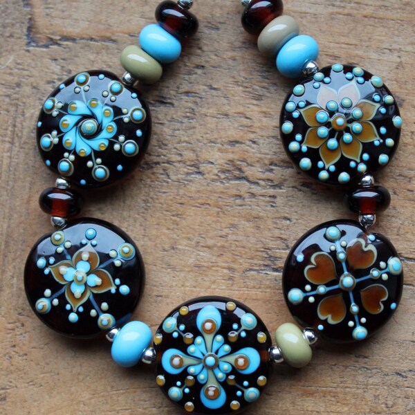 Spiced western patchwork Lampwork bead set by Pixie Willow Designs