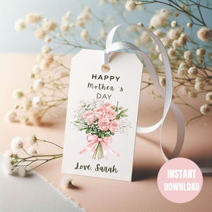 Étiquettes cadeau imprimables pour la fête des mères, Étiquette floral de fête des mères  modifiables et personnalisable à offrir