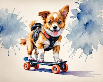 Cute Dog Skateboard Digital Download | Dog on Skateboard | Fun Nursery Decor | Skateboarding Dog Wall Art | Printable Poster