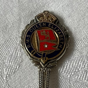 Vintage English Silverplate and Enamel RMS Queen Elizabeth Collectors Spoon