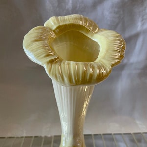 Vintage Cottage Chic Belleek Floral Trumpet Vase Cob Lusterware Bone China