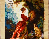 Vintage Large Needle Point Tapestry Girl with Dog