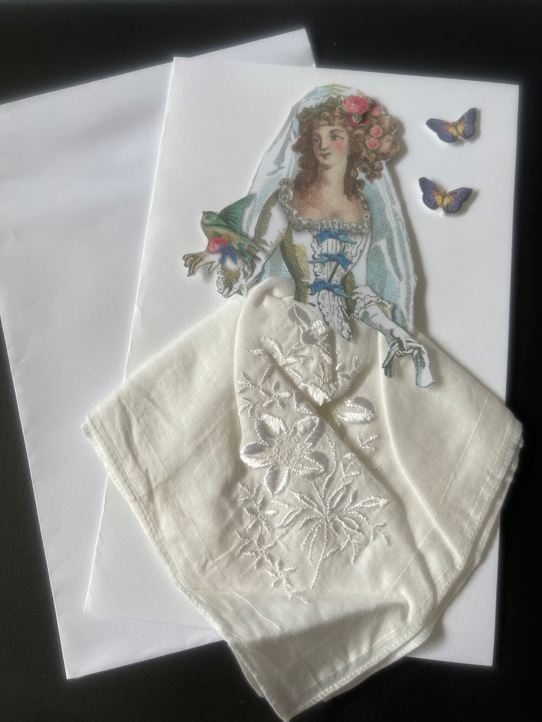 Handmade Blank Wedding / Bridal Shower / Anniversary Hankie Card