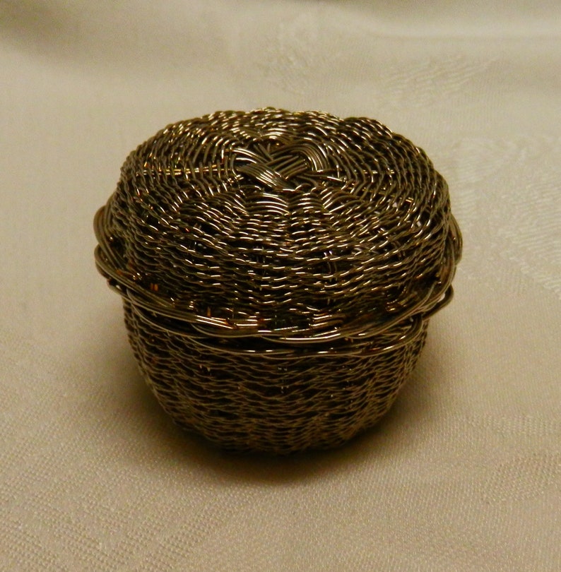 Vintage Miniature Silver Handmade Sewing Basket