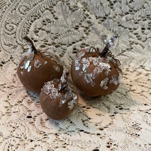 Rustic, Primitive Set of 3 Pumpkins Dusted with Mica Flakes for Fall, Halloween, or Thanksgiving