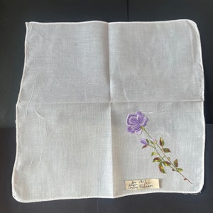 Vintage Women&#39;s Handkerchief  Rose Design Delicately Machine Embroidered