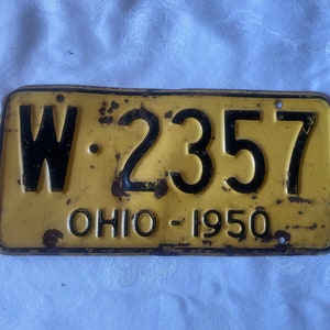 Ohio Original Vintage License Plate, 1950 Car Tag